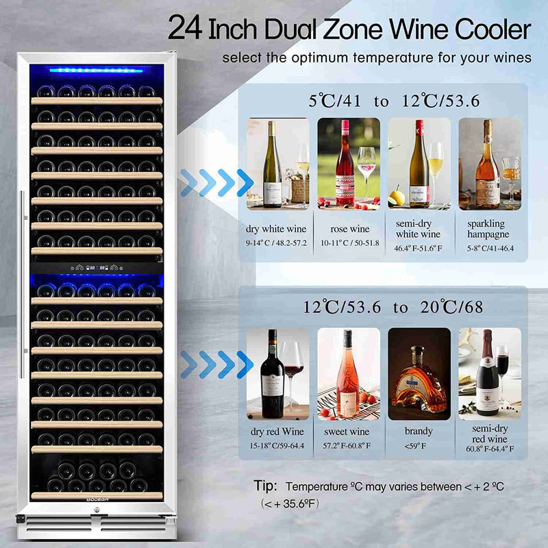BODEGAcooler 24" Free Standing 174 Bottles Wine Cooler Dual Zone