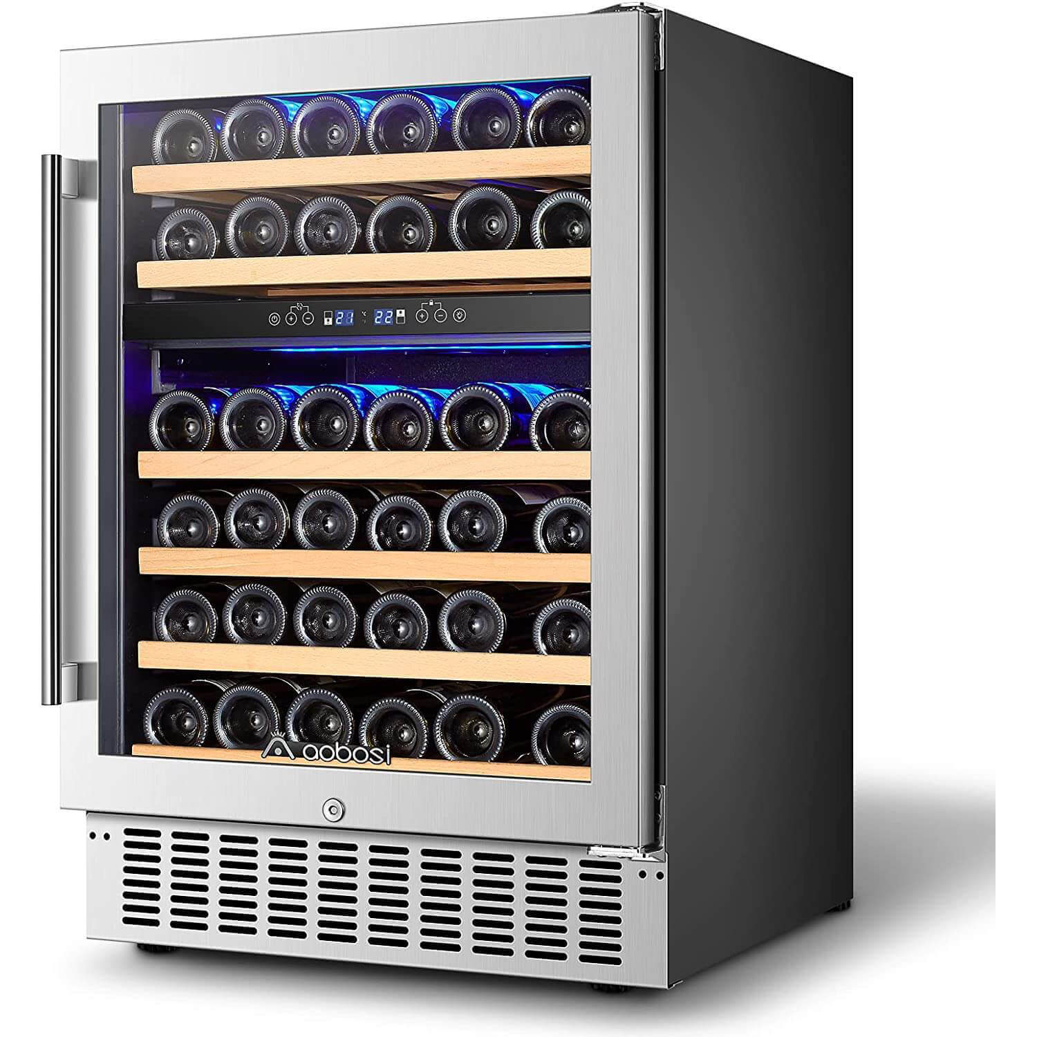 AAOBOSI 24 Inch Dual Zone Wine Cooler 46 Bottle Wine Refrigerator JC-1