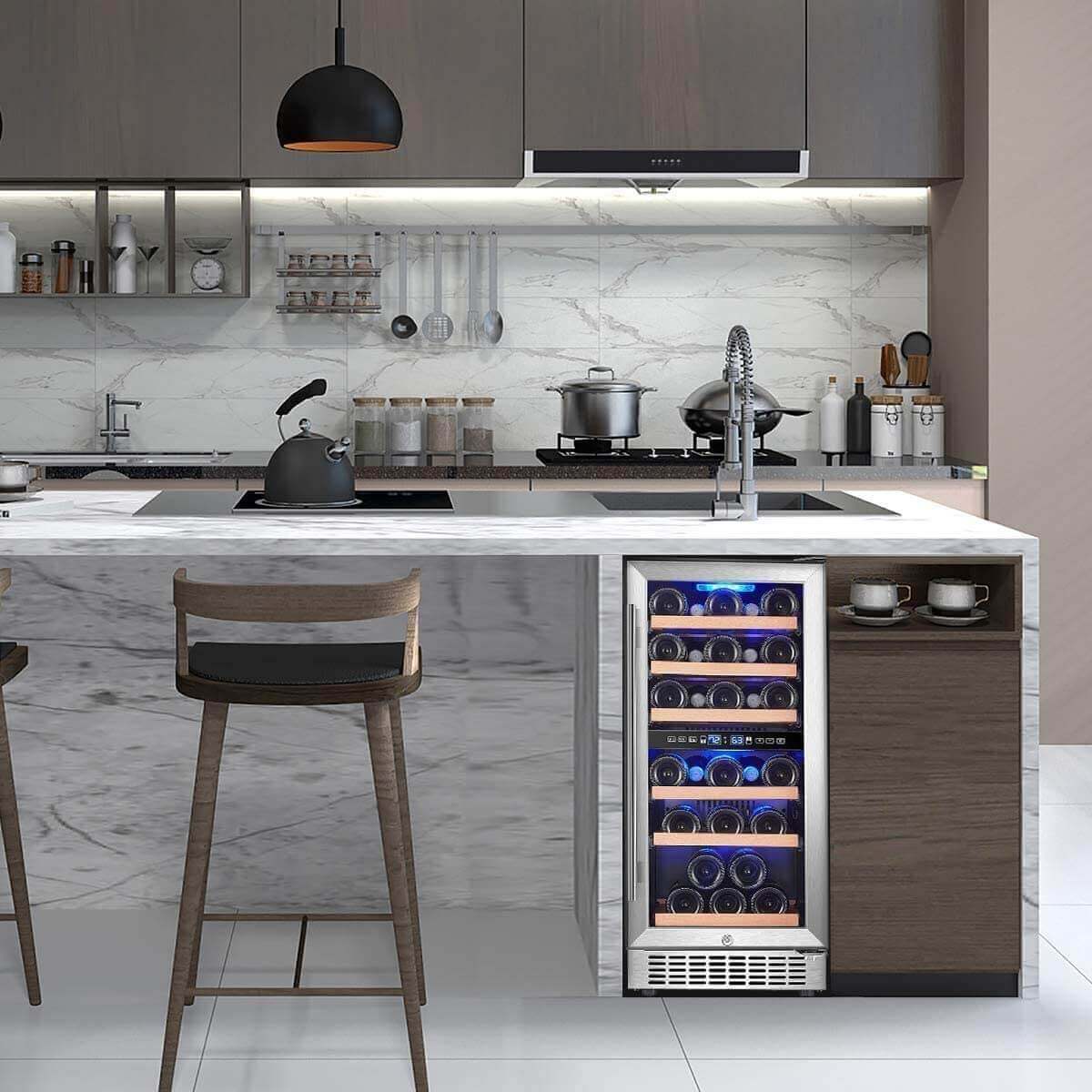 AAOBOSI Wine Cooler Refrigerator 15 inch Dual Zone Wine Fridge for 30 Bottles YC-100B