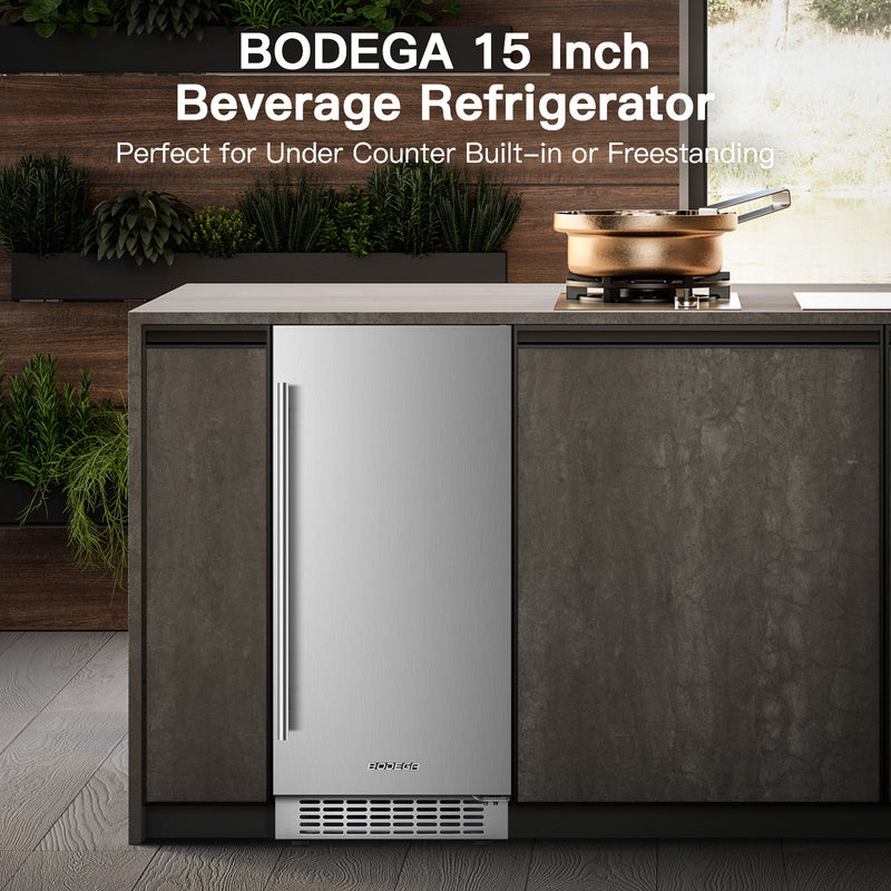 Earth Day Sale-BODEGAcooler 15" Built-in 100 Can Beverage Fridge in Stainless Steel