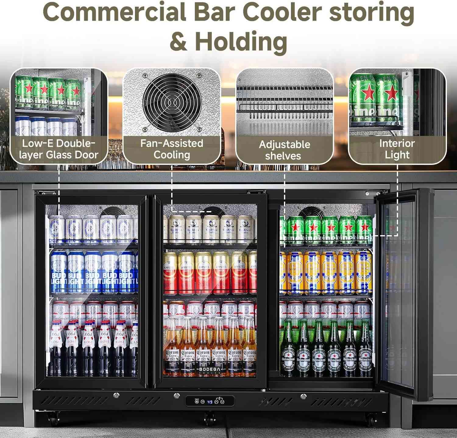 Sab Fridge Bodega cooler 12 Cu.Ft Display Bar Beverage Fridge With 3 Glass Doors