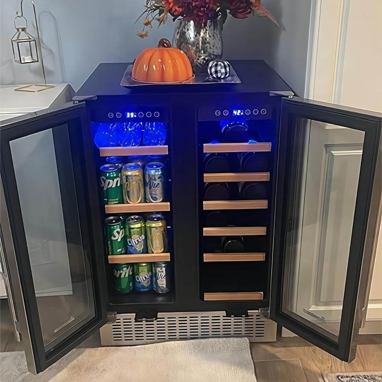 AOBOSI 24 Inch Beverage and Wine Cooler Dual Zone 2-IN-1 Hold 18 Bottl