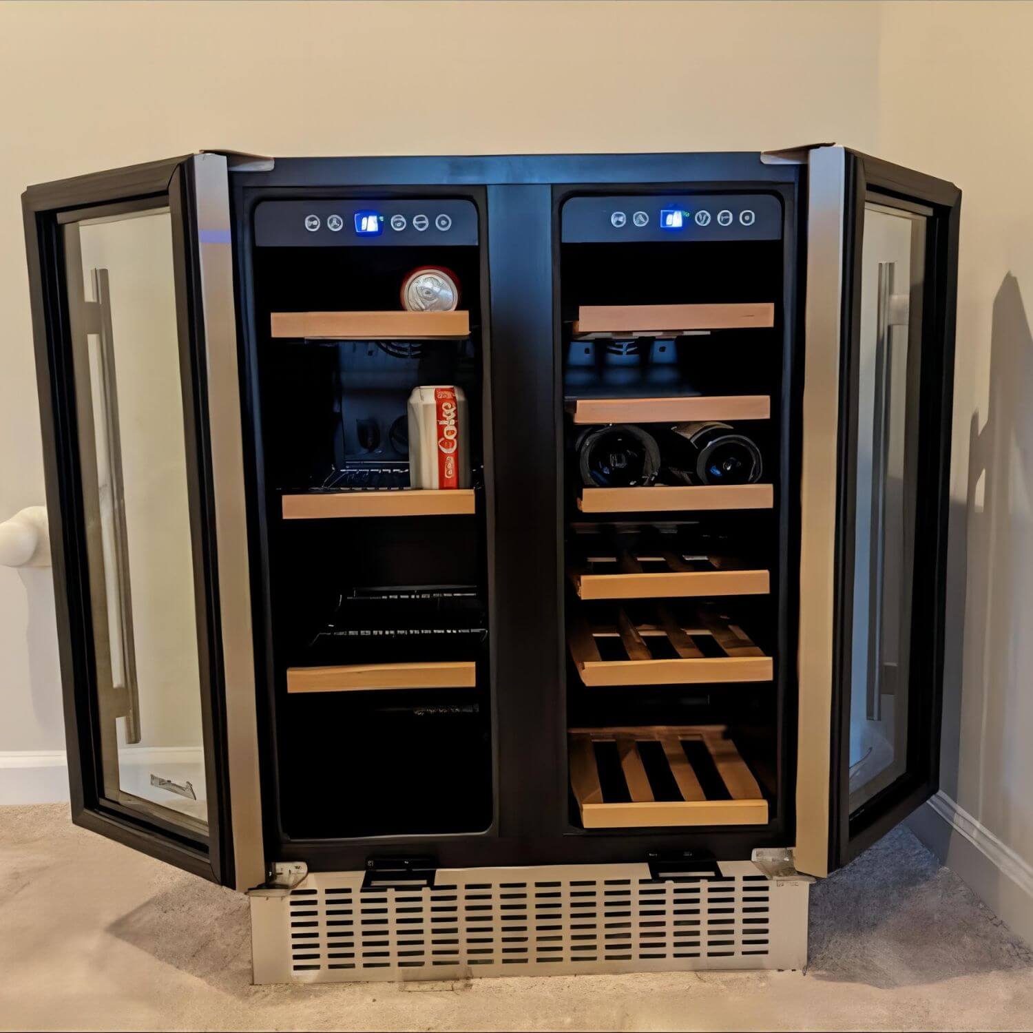 wine and beverage fridge 2-IN-1 Hold 18 Bottles and 57 Cans