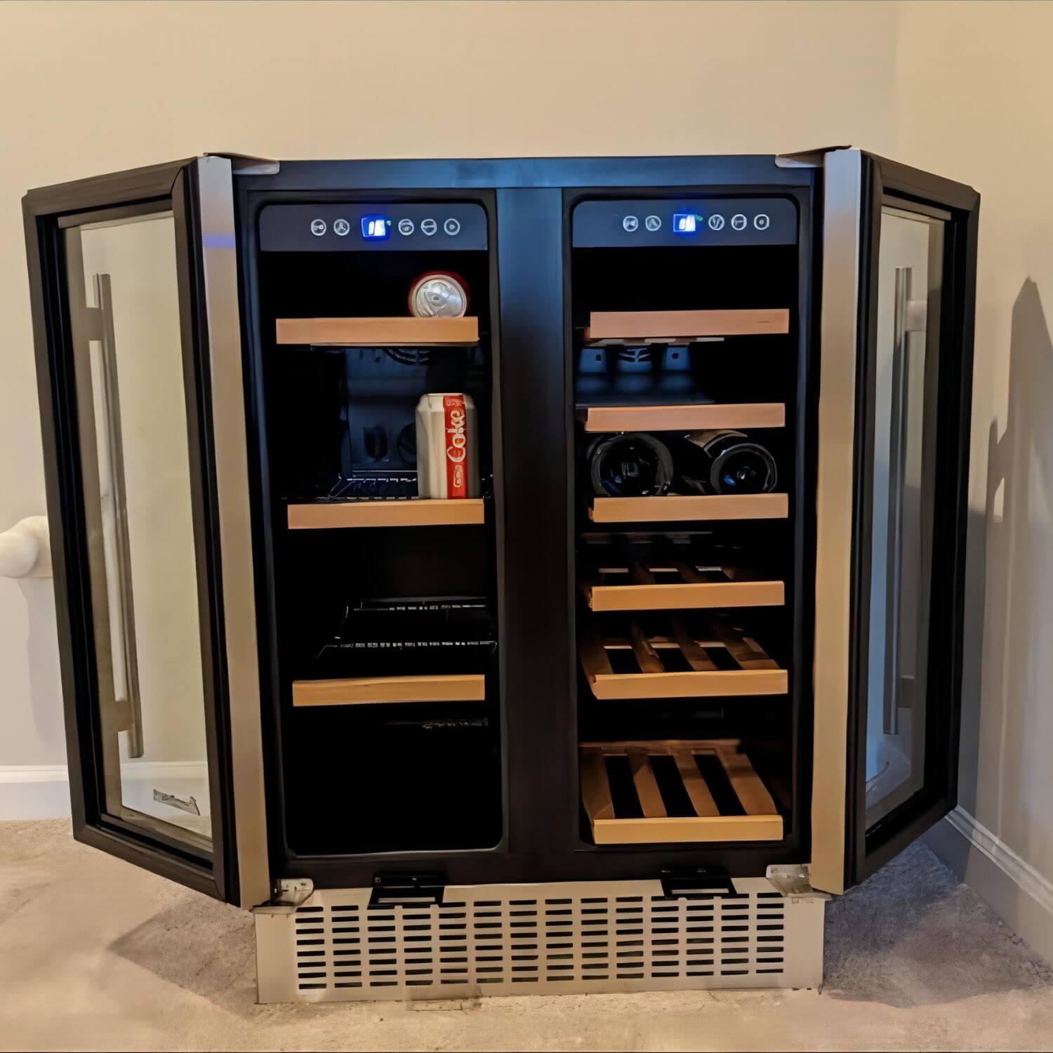 AOBOSI 24 Inch Beverage and Wine Cooler Dual Zone 2-IN-1 Hold 18 Bottl