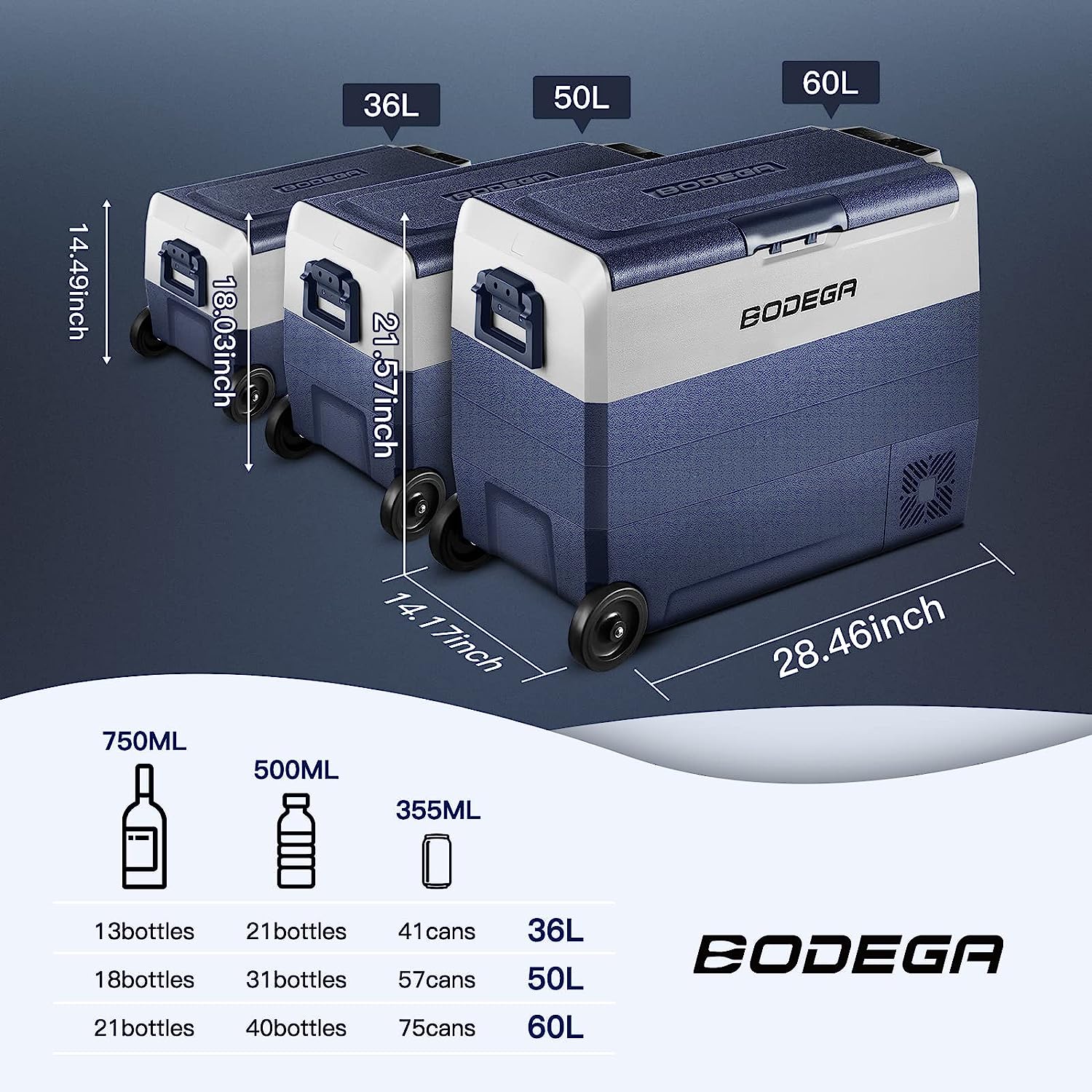 BODEGAcooler Portable Freezer 53qt/50L with Flexible Dual Zone T50