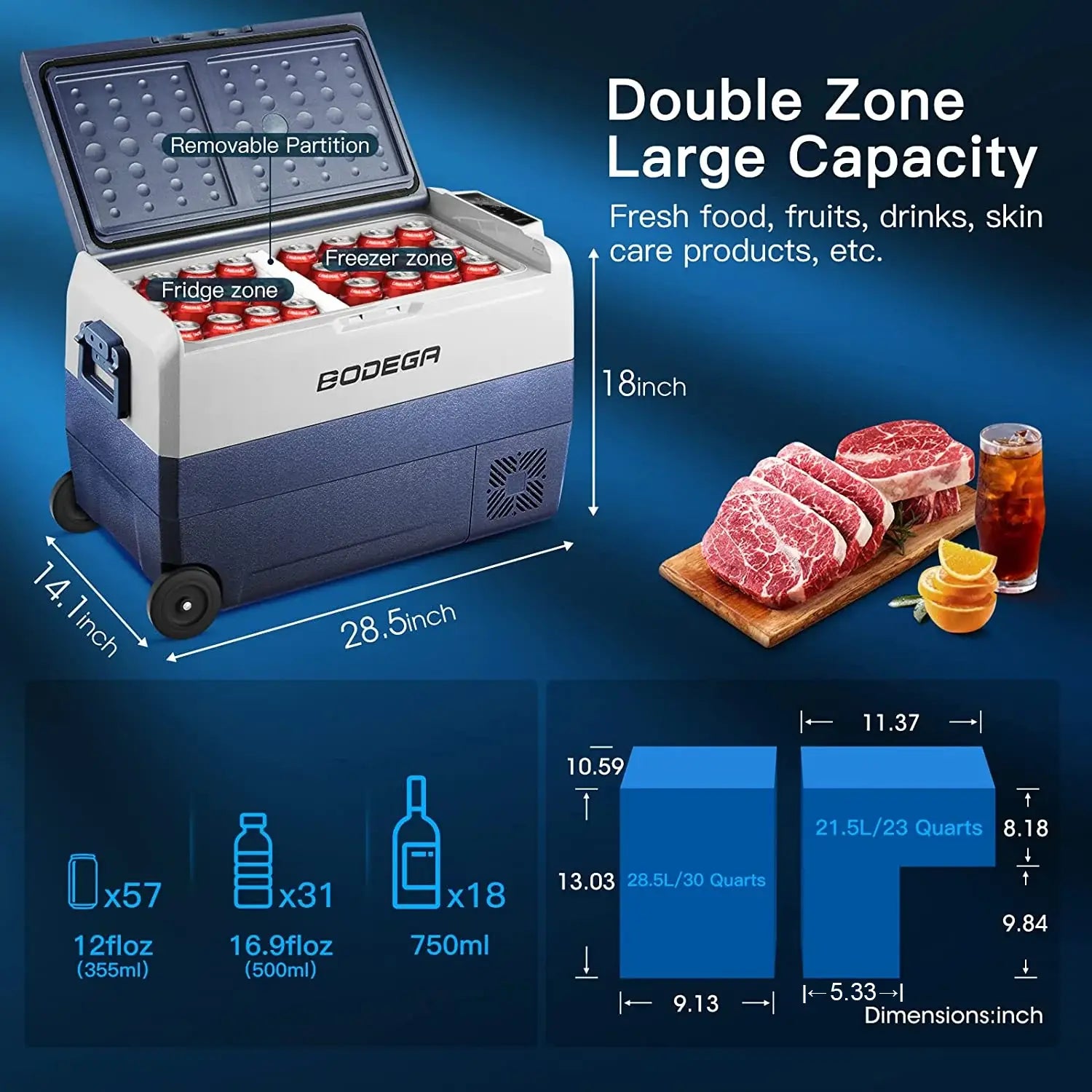 BODEGAcooler Portable Freezer 53qt/50L with Flexible Dual Zone T50 BODEGAcooler Portable Freezer 53qt/50L with Flexible Dual Zone T50