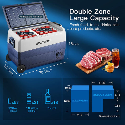 BODEGAcooler Portable Freezer 53qt/50L Dual Zone T50 for Car