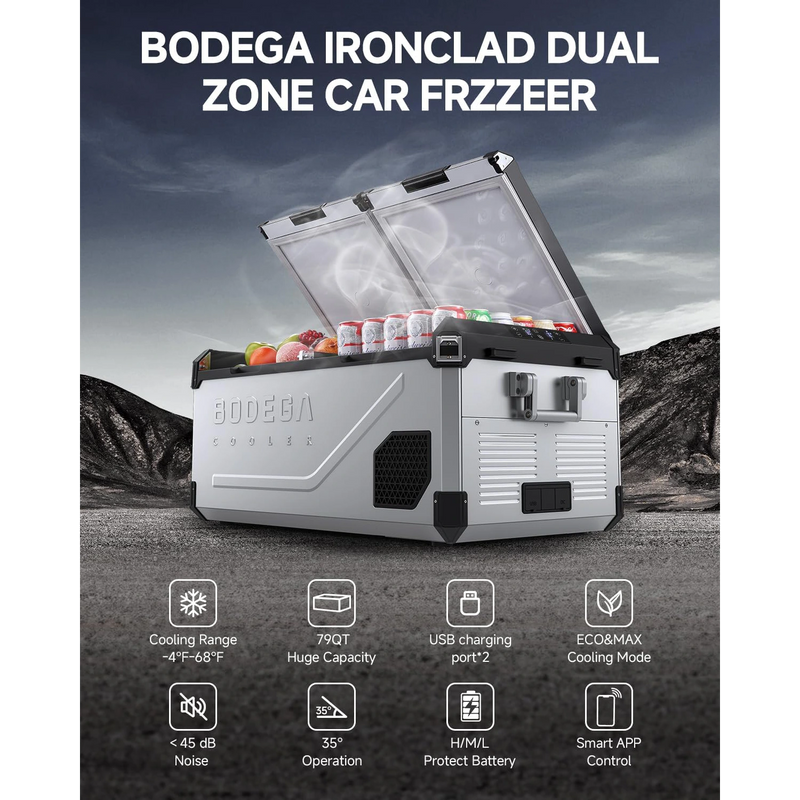 BODEGACOOLER 12 Volt Refrigerator 79QT/75L Hard Insulated Dual Zone BODEGACOOLER 12 Volt Refrigerator 79QT/75L Hard Insulated Dual Zone