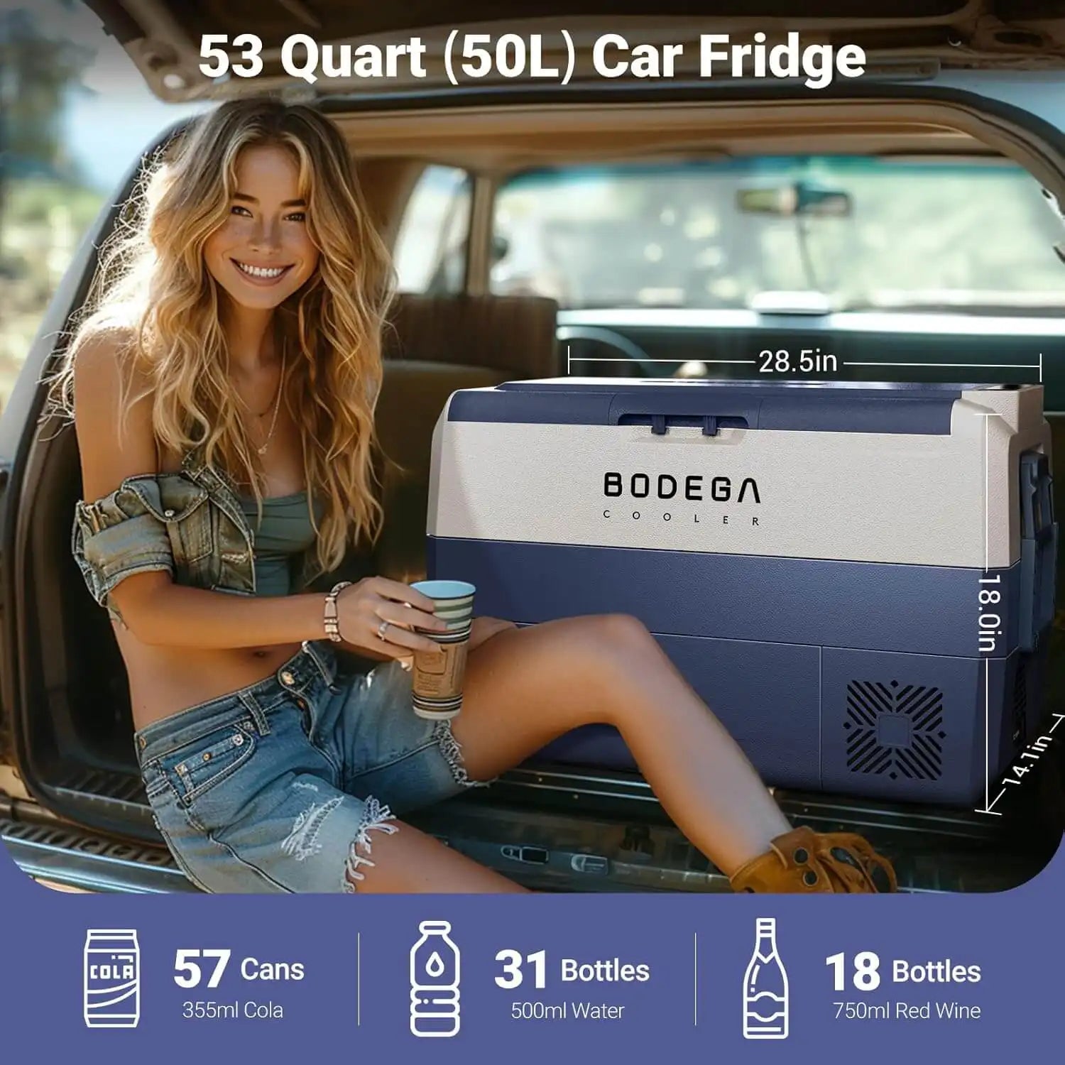 53qt car fridnge single zone dimensions