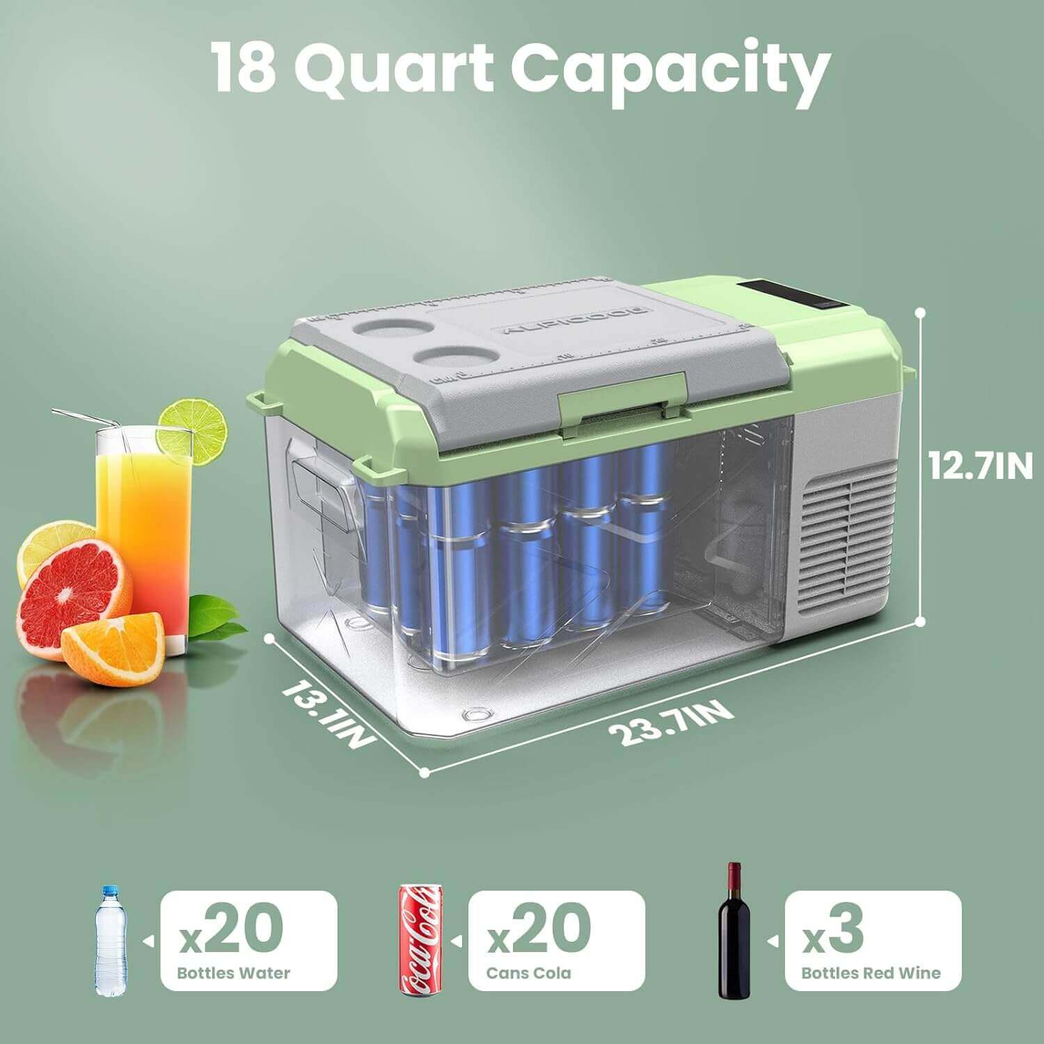 BODEGACOOLER 12 Volt Car Refrigerator 18qt Electric Cooler
