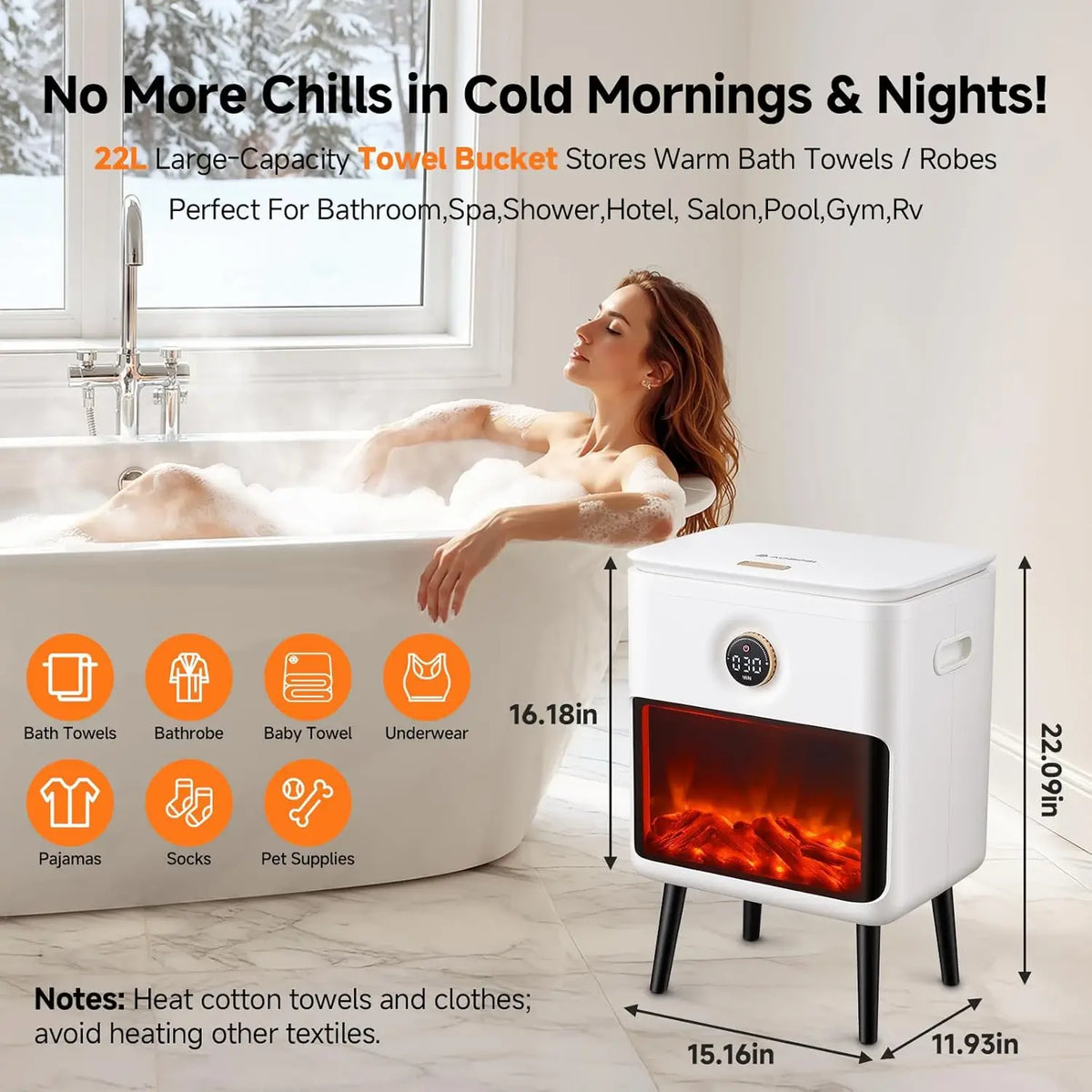 【即購入OK】未使用品 ヒートイット Hot + Cool ブレードレスファン Towel Warmer Bucket with LED Fireplace | Portable Bucket Towel Warmer