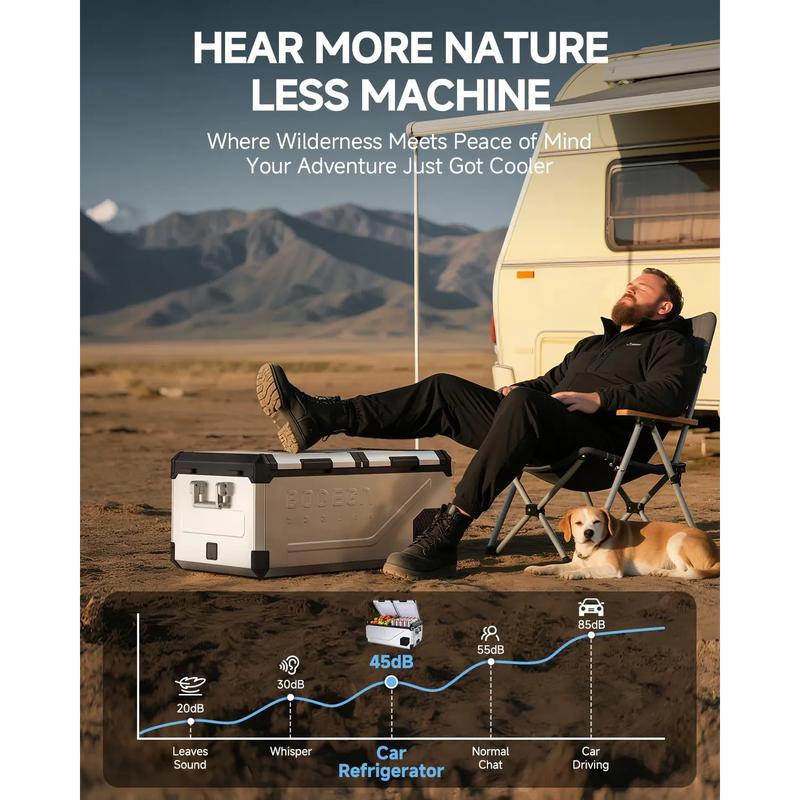 Portable fridge freezer with low noise operation below 45dB