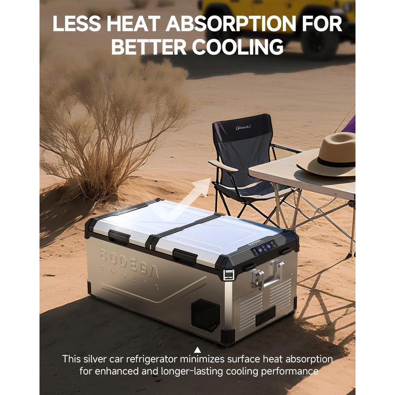 Portable fridge designed to minimize surface heat absorption for better efficiency