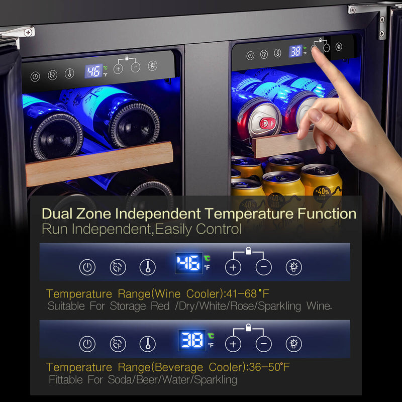 BODEGAcooler 24" Dual Zone 19 Bottles and 57 Cans Wine and Beverage Cooler