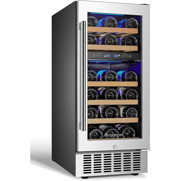 AAOBOSI 15 Inch Wine Cooler, 28 Bottle Dual Zone Wine Refrigerator ‎JC-85B