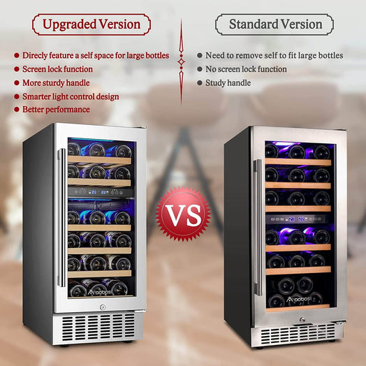 AAOBOSI 15 Inch Wine Cooler, 28 Bottle Dual Zone Wine Refrigerator ‎JC-85B