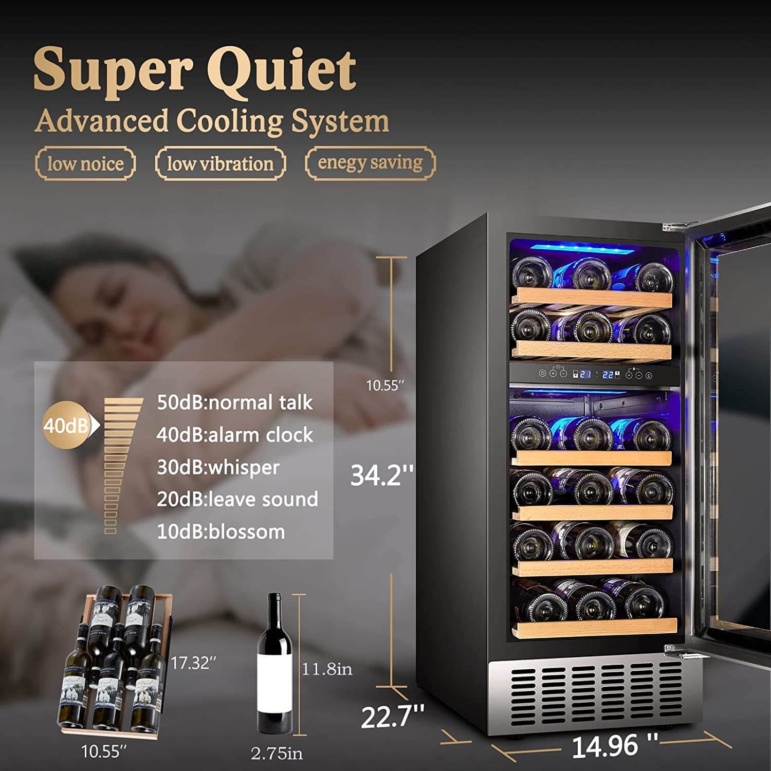 AAOBOSI 15 Inch Wine Cooler, 28 Bottle Dual Zone Wine Refrigerator ‎JC-85B