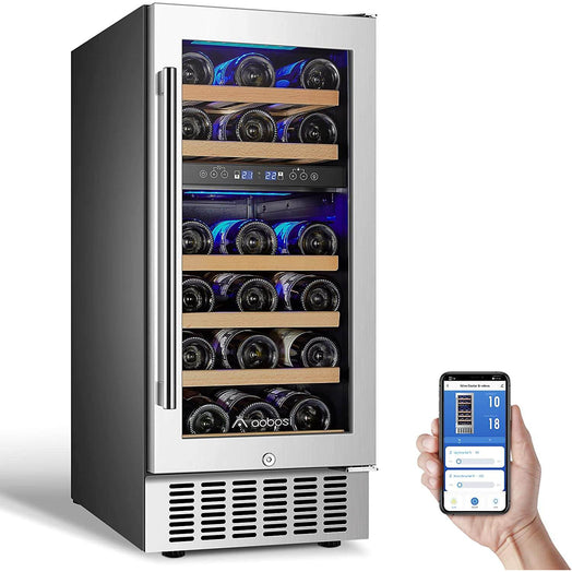 AAOBOSI 15 Inch Wine Cooler 28 Bottle Dual Zone Wine Refrigerator ‎JC-85B