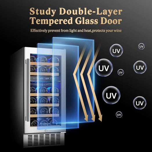 AAOBOSI 15 Inch Wine Cooler 28 Bottle Dual Zone Wine Refrigerator ‎JC-85B