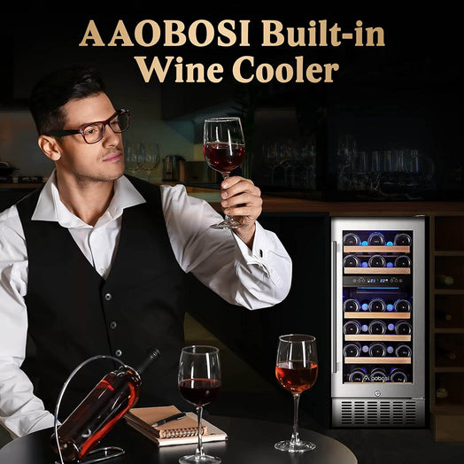 AAOBOSI 15 Inch Wine Cooler 28 Bottle Dual Zone Wine Refrigerator ‎JC-85B
