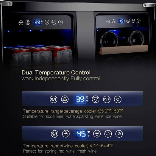 AAOBOSI 24 Inch Beverage and Wine Cooler Dual Zone 2-IN-1 Hold 18 Bottles and 57 Cans YC120-2D