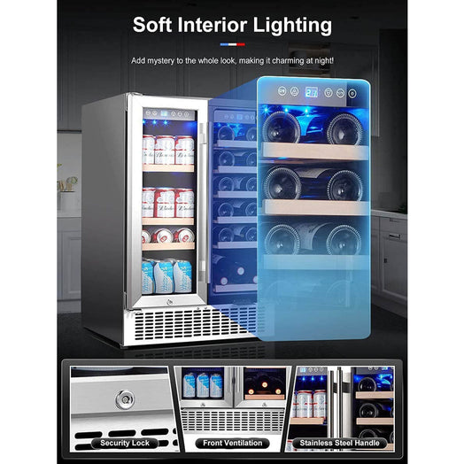 AAOBOSI 24 Inch Beverage and Wine Cooler Dual Zone 2-IN-1 Hold 18 Bottles and 57 Cans YC120-2D