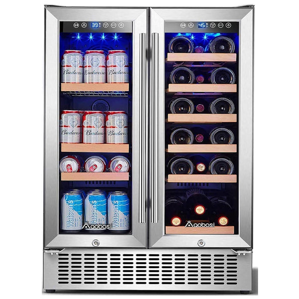AAOBOSI 24 Inch Beverage and Wine Cooler Dual Zone 2-IN-1 Hold 18 Bottles and 57 Cans YC120-2D