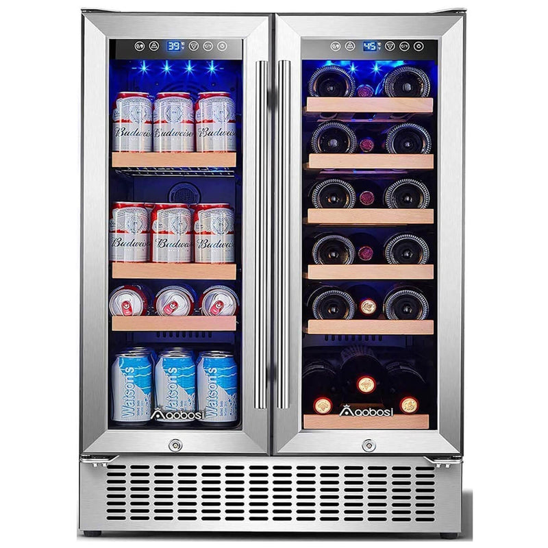 AAOBOSI 24 Inch Beverage and Wine Cooler Dual Zone 2-IN-1 Hold 18 Bottles and 57 Cans YC120-2D