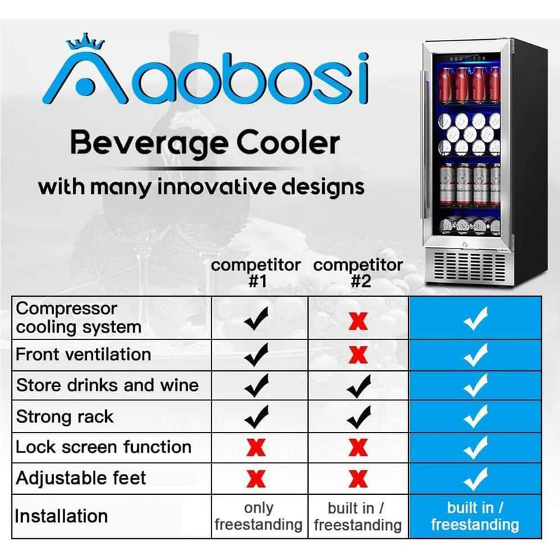 AAOBOSI Beverage Refrigerator 15 Inch 94 Cans Built-in Beverage Cooler JC-85C