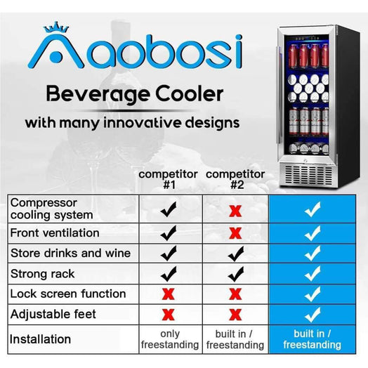 AAOBOSI Beverage Refrigerator 15 Inch 94 Cans Built-in Beverage Cooler JC-85C