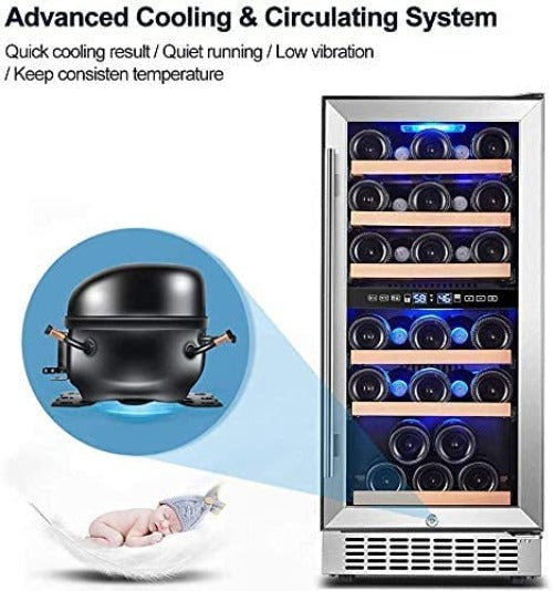 AAOBOSI Wine Cooler Refrigerator 15 inch Dual Zone Wine Fridge for 30 Bottles YC-100B