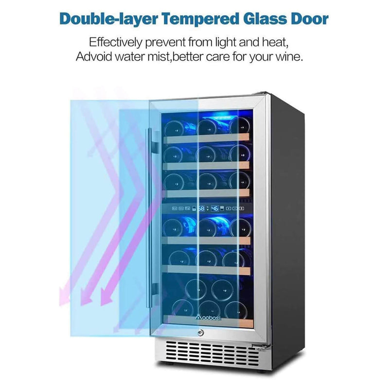 AAOBOSI Wine Cooler Refrigerator 15 inch Dual Zone Wine Fridge for 30 Bottles YC-100B