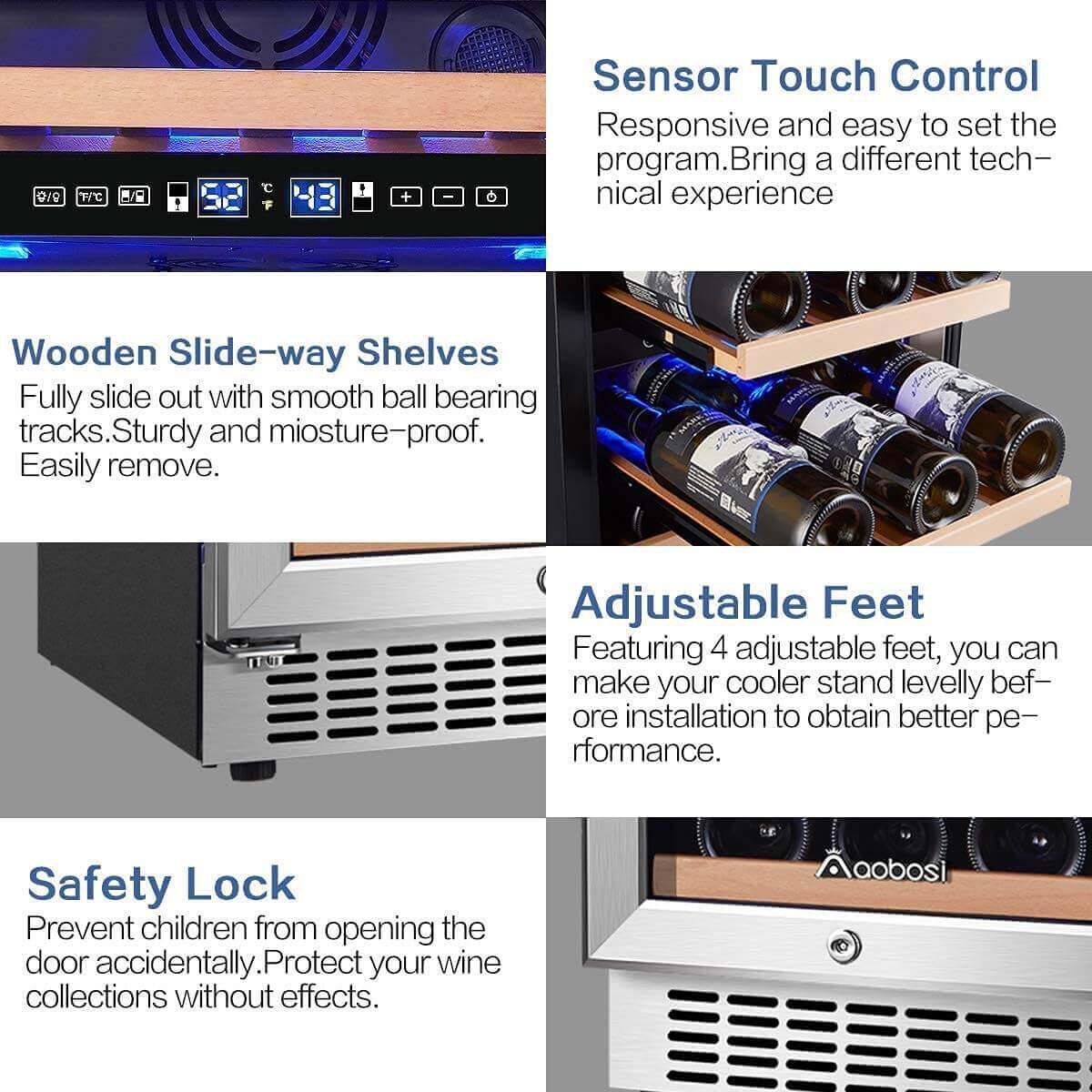 AAOBOSI Wine Cooler Refrigerator 15 inch Dual Zone Wine Fridge for 30 Bottles YC-100B