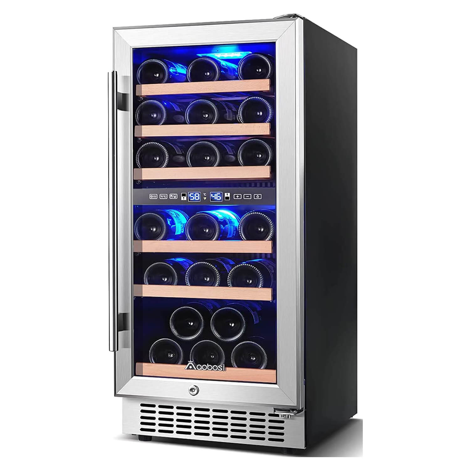 AAOBOSI Wine Cooler Refrigerator 15 inch Dual Zone Wine Fridge for 30 Bottles YC-100B