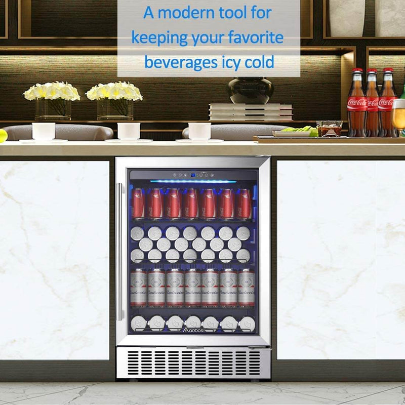 AAobosi 24 Inch 164 Cans Freestanding and Built-in Beverage Refrigerator