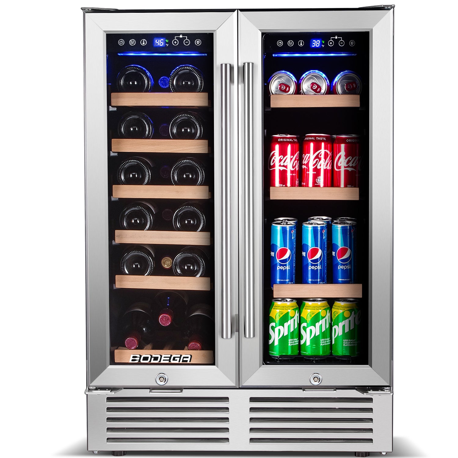 BODEGAcooler 24 Wine and Beverage Cooler Dual Zone 19 Bottles and 57 Cans