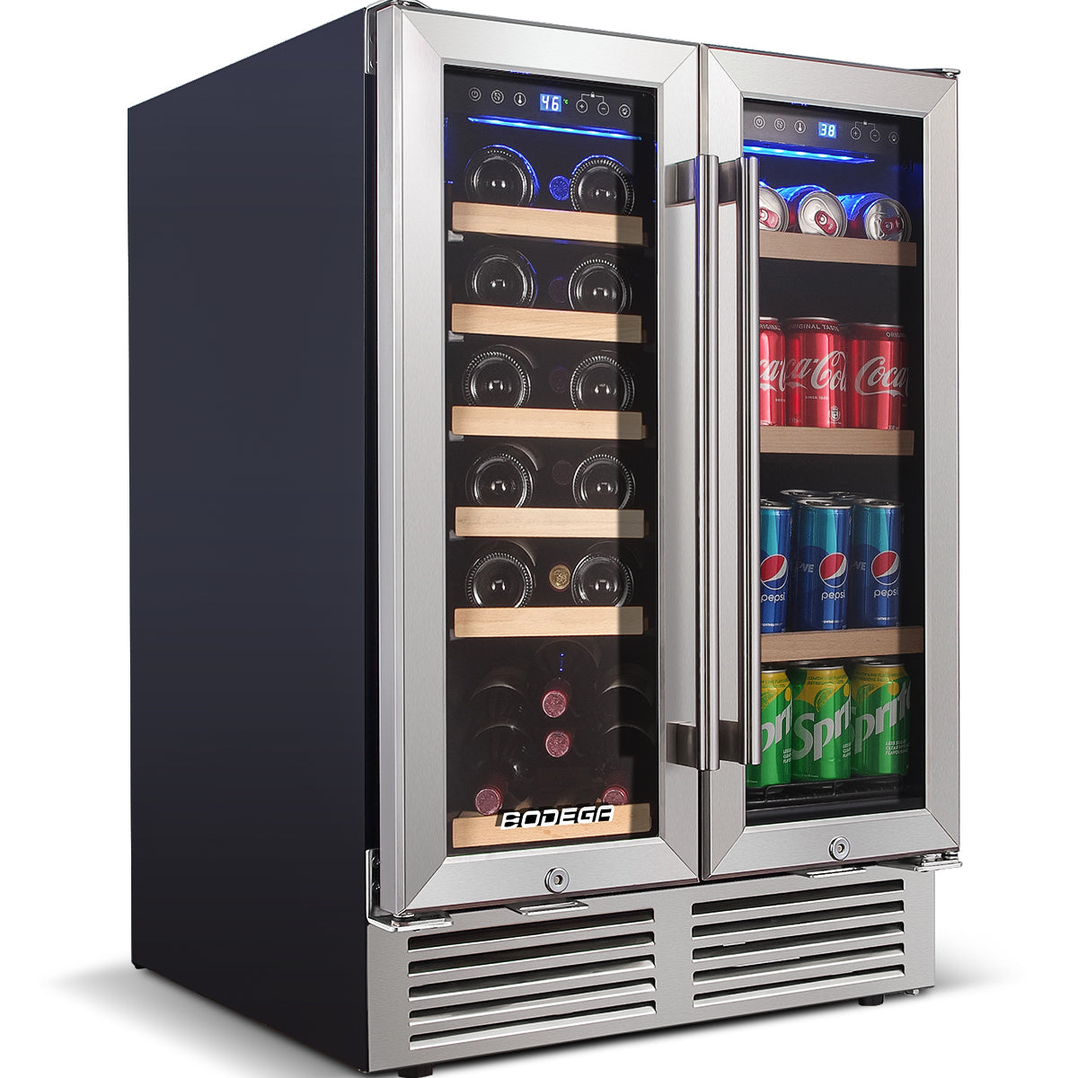 BODEGAcooler Wine and Beverage Cooler 24 Built-in Dual Zone 19 Bottles and  57 Cans