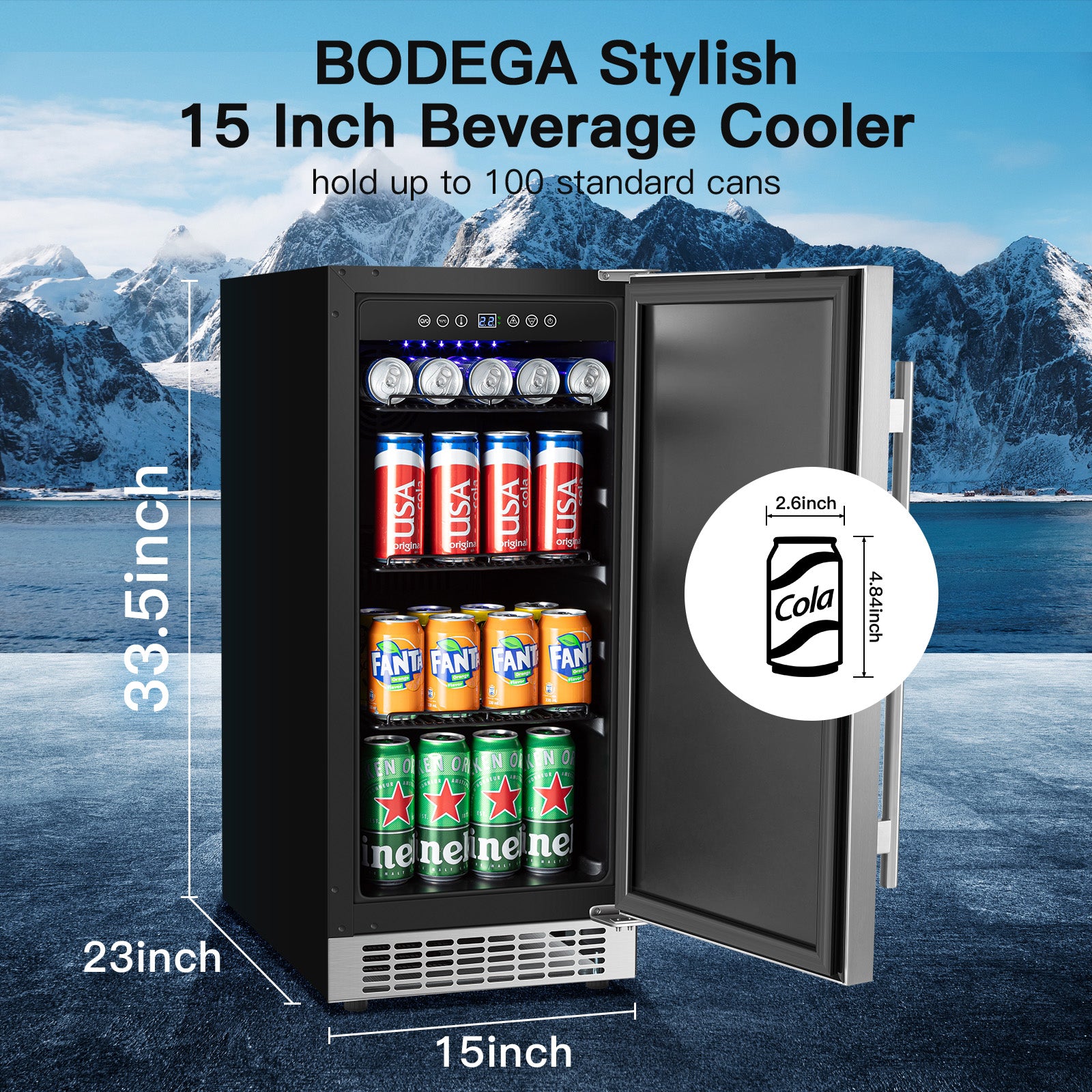 15 90 Can Stainless Steel Built In Compressor Beverage Refrigerator