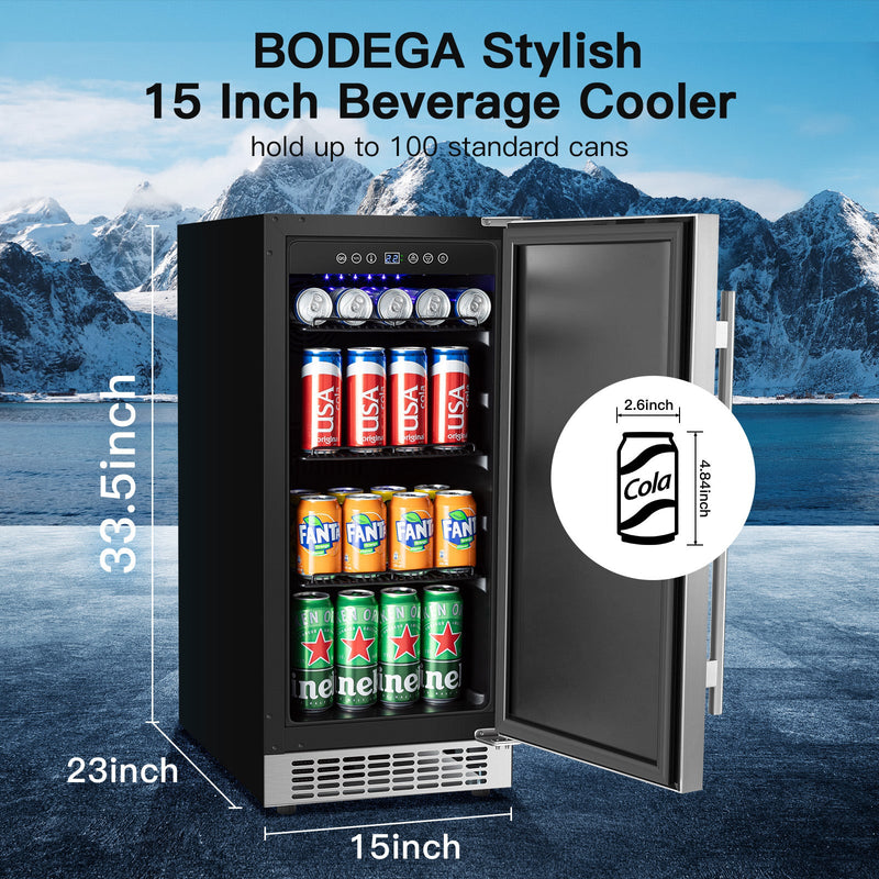 Earth Day Sale-BODEGAcooler 15" Built-in 100 Can Beverage Fridge in Stainless Steel