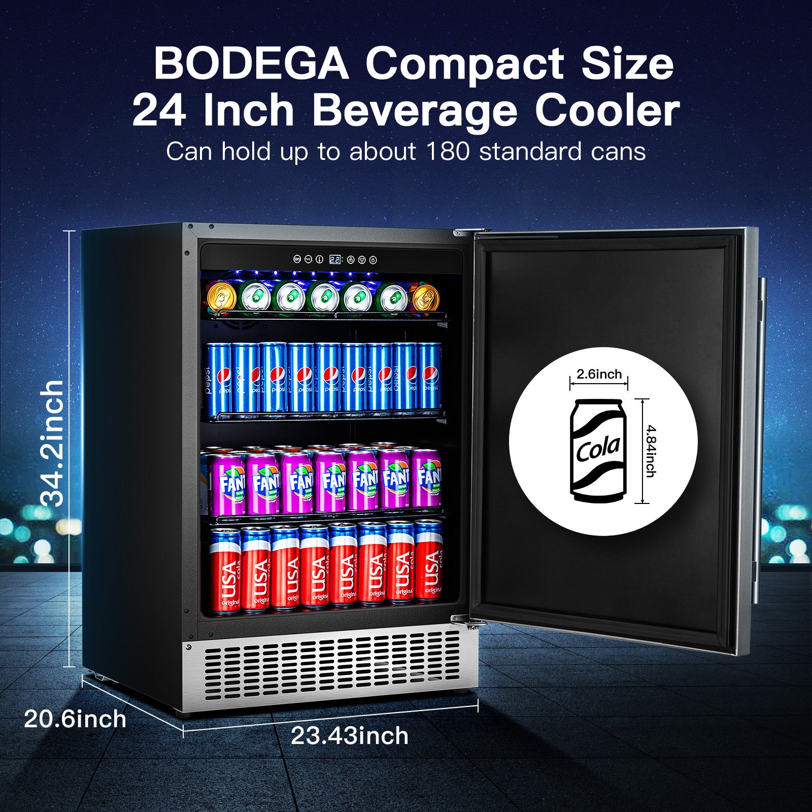 BODEGAcooler 24 Beverage Fridge in Stainless Steel 180 Can Outdoor Fr