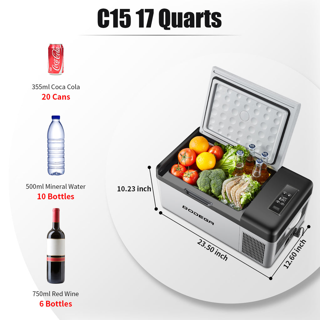 BODEGAcooler Mini Car Refrigerator 16qt/15L C15