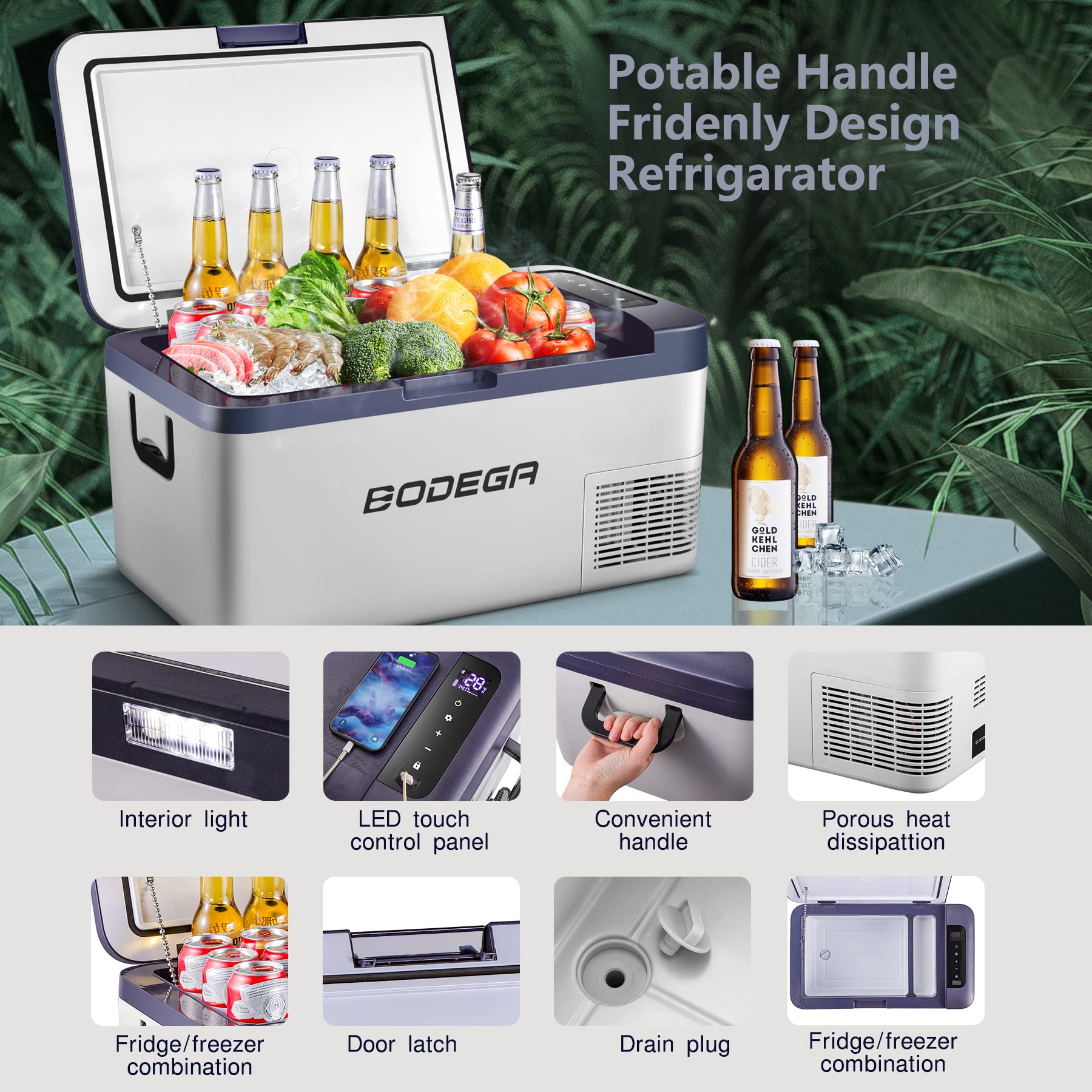 BODEGAcooler Car Fridge K18 Dark Bule 20 Quart wifi control