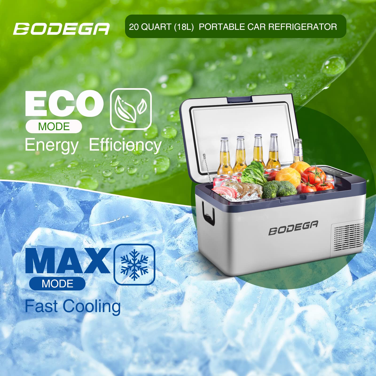 BODEGAcooler Car Fridge K18 Dark Bule 20 Quart wifi control