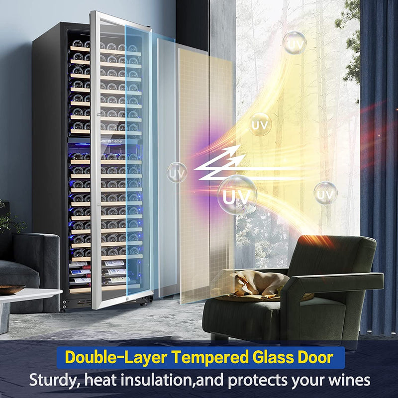 AAOBOSI 24" Free Standing 176 Bottles Wine Cooler in Stainless Steel with Wood Shelves YC-510B