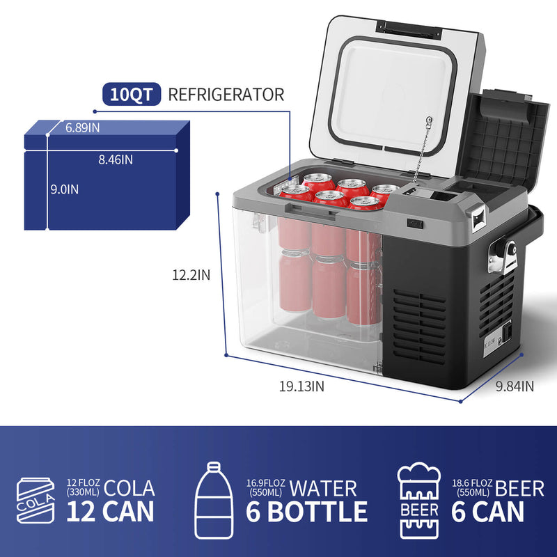 BODEGAcooler Mini 12V Portable Freezer J9 10Qt/9L with Battery