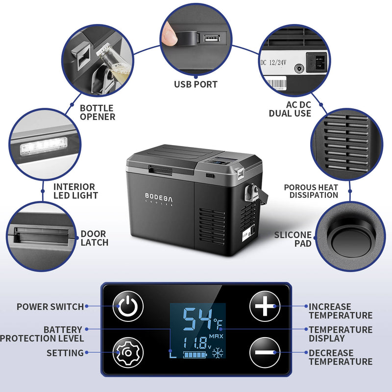 BODEGAcooler Mini 12V Portable Freezer J9 10Qt/9L with Battery