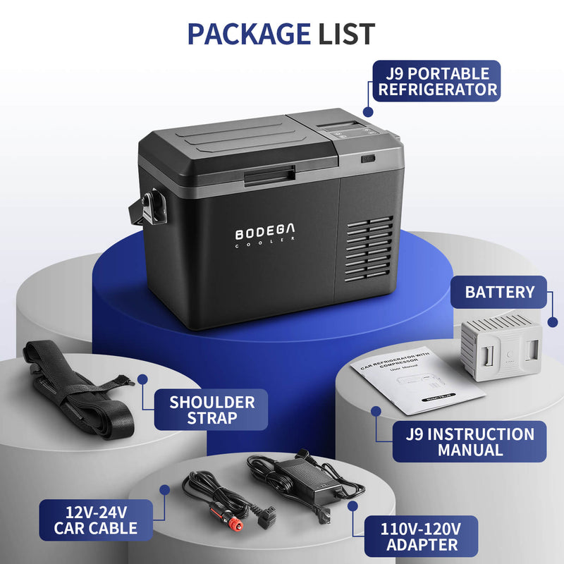 BODEGAcooler Mini 12V Portable Freezer J9 10Qt/9L with Battery