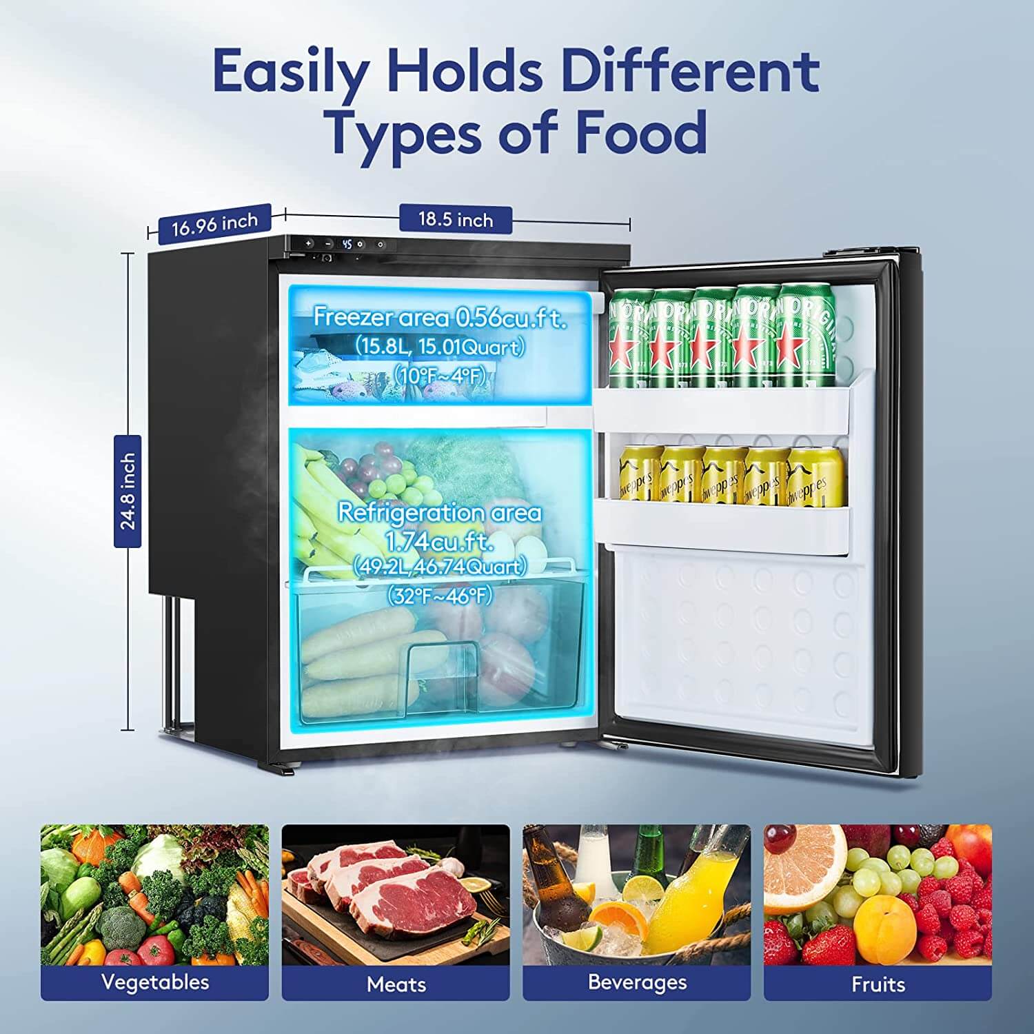 Bodegacooler RV Refrigerater Upright Freezer Semi Truck Refrigerator 85L