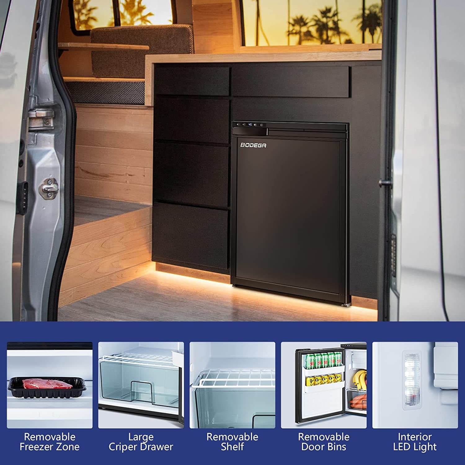 Bodegacooler RV Refrigerater Upright Freezer Semi Truck Refrigerator 85L