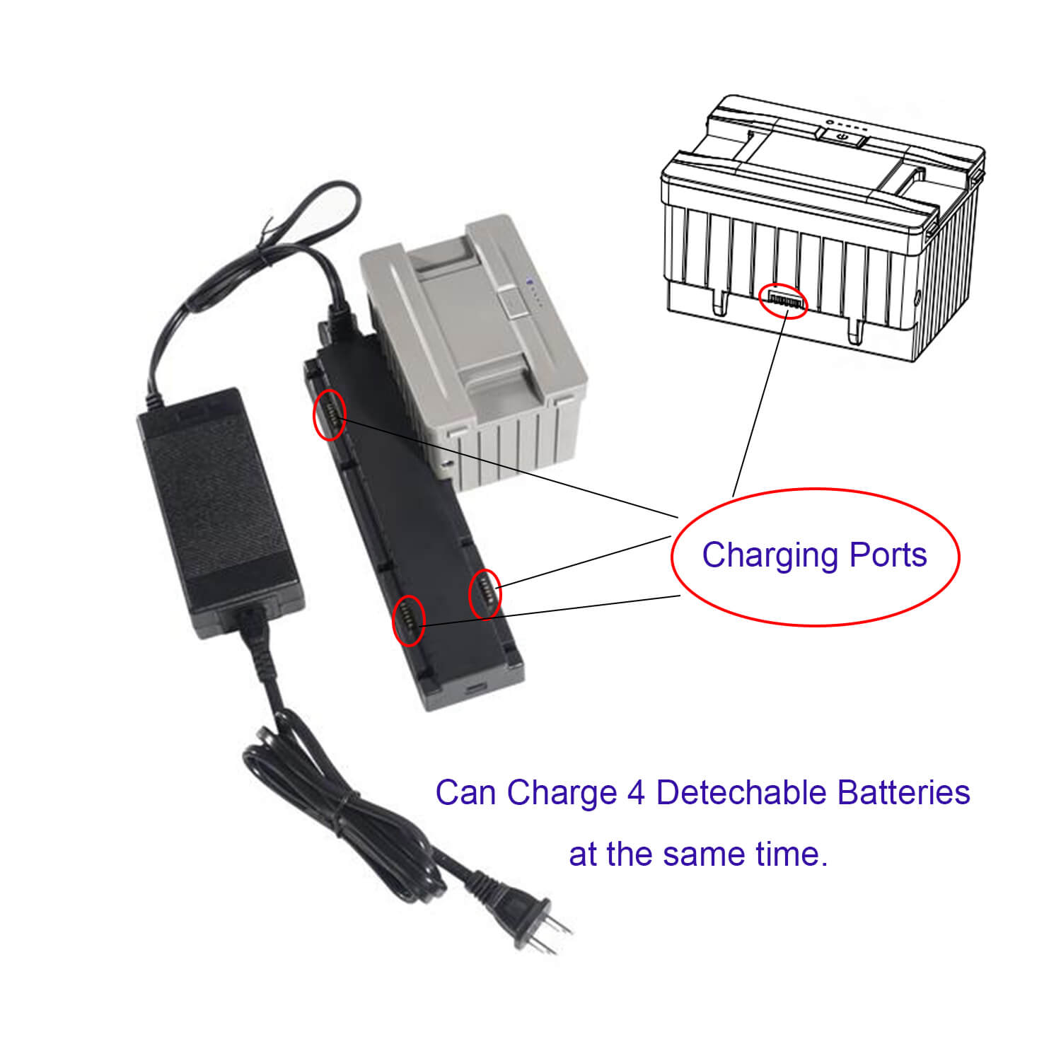 Portable Backup Battery Charging Station With 4 Charging Ports